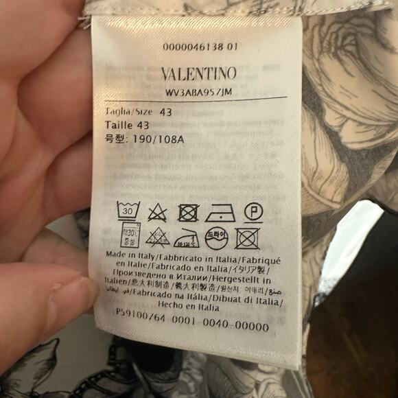 NEW Valentino Men's Blooming Print Button Down Shirt Size 43 White Black US 17 - Picture 13 of 16